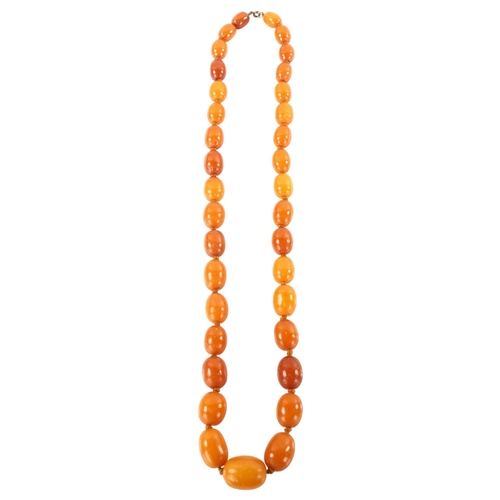 1194 - A single-strand graduated butterscotch amber bead necklace, bead sizes 19.8 - 11.9mm, necklace lengt... 