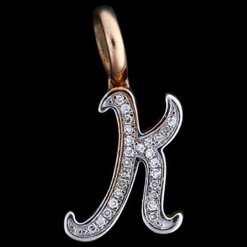 1369 - A modern silver-gilt diamond initial K pendant, pendant height 19.9mm, 1.8g