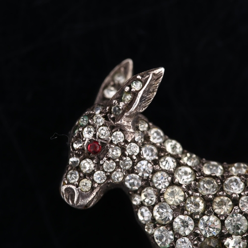 1371 - An Antique sterling silver paste figural donkey brooch, of 3-dimensional form, brooch length 32mm, 1... 