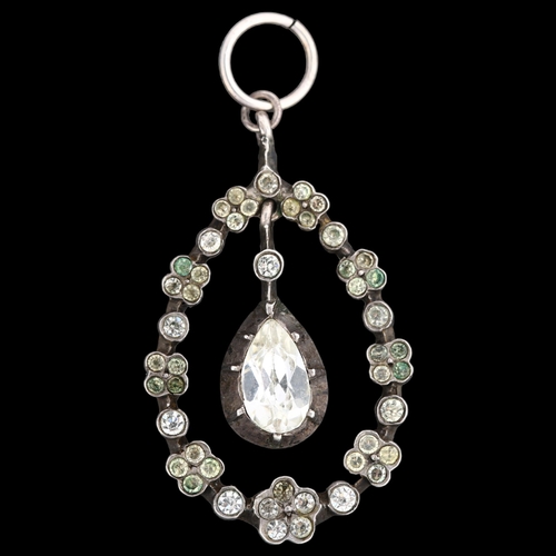 1372 - An Antique French silver and paste drop pendant, overall height 36.6mm, 3.4g