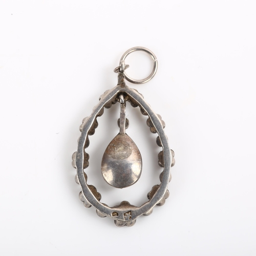 1372 - An Antique French silver and paste drop pendant, overall height 36.6mm, 3.4g