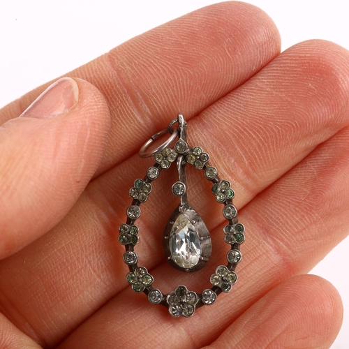 1372 - An Antique French silver and paste drop pendant, overall height 36.6mm, 3.4g