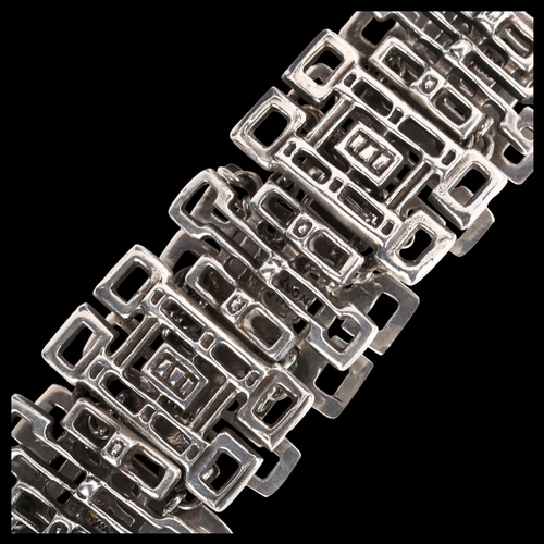 1373 - UNI DAVID ANDERSEN - a Norwegian silver plated bronze abstract panel bracelet, of geometric form, ba... 