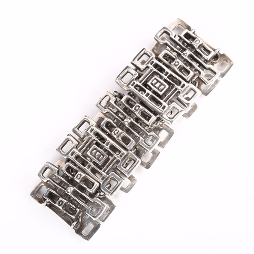 1373 - UNI DAVID ANDERSEN - a Norwegian silver plated bronze abstract panel bracelet, of geometric form, ba... 