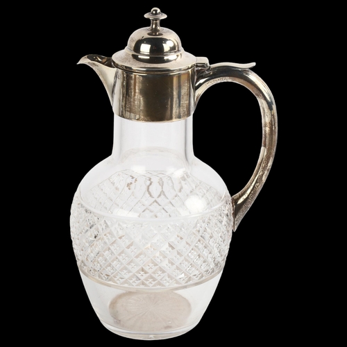 1515 - A Victorian silver-mounted glass Claret jug, by William Henry Leather, hallmarks Birmingham 1899, he... 