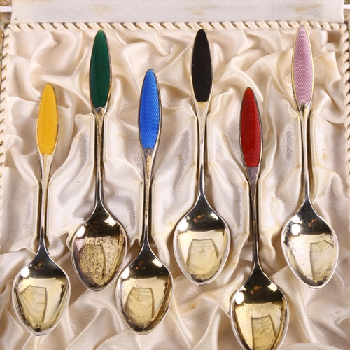 1529 - FRIGAST - a set of 6 Danish vermeil sterling silver and harlequin enamel coffee spoons, length 9.5cm