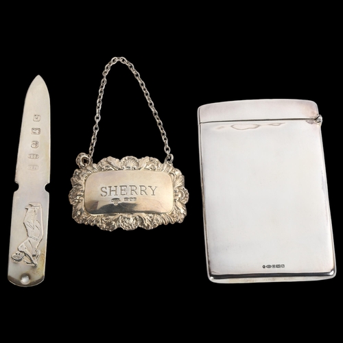 1530 - Various silver, including golfing letter opener, rectangular visiting card case etc (3)