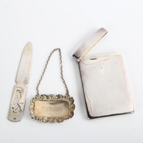 1530 - Various silver, including golfing letter opener, rectangular visiting card case etc (3)