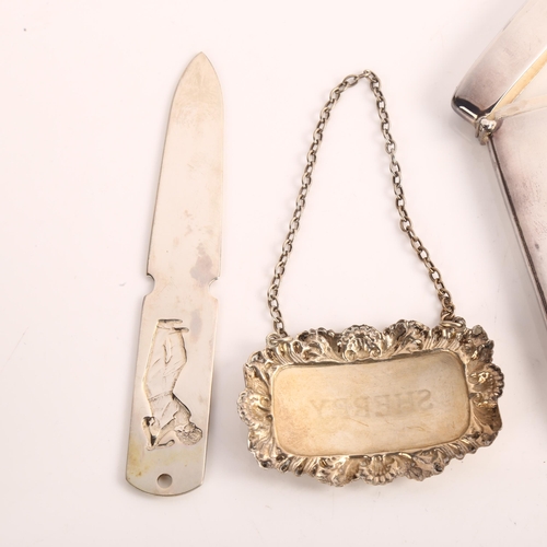 1530 - Various silver, including golfing letter opener, rectangular visiting card case etc (3)