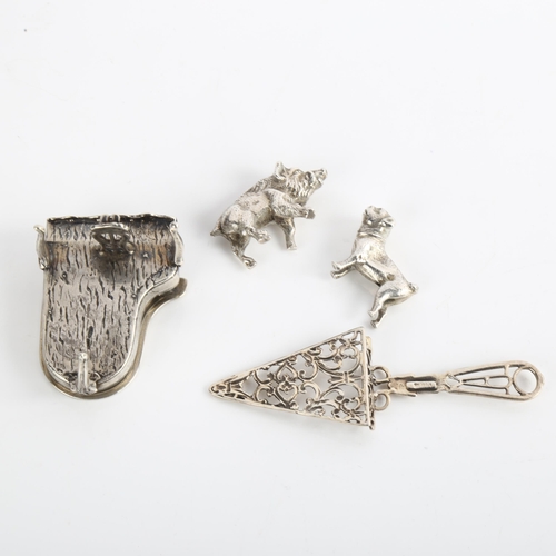 1532 - Various miniature silver items, including wild boar figure etc (4)