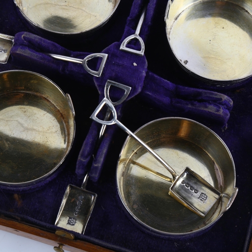 1540 - A set of 4 Victorian novelty silver bucket table salt cellars, with silver shovel spoons, by Hirons,... 