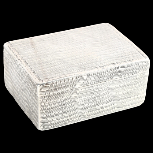 1544 - An Antique French? silver snuffbox, rectangular form with allover engine turned decoration, 7cm x 5c... 