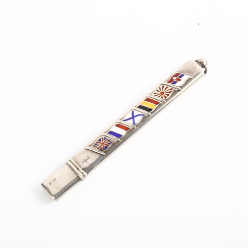 1545 - A First World War Period George V silver and enamel Allied Forces military pencil, with applied flag... 