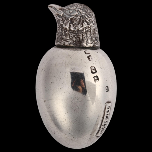 1547 - A Victorian novelty miniature silver chick and egg scent bottle, by Cornelius Desormeaux Saunders & ... 