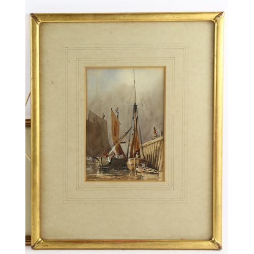 568 - Samuel Prout (1763 - 1853), Dover harbour, watercolour, 16cm x 11cm, and 2 other watercolour Contine... 