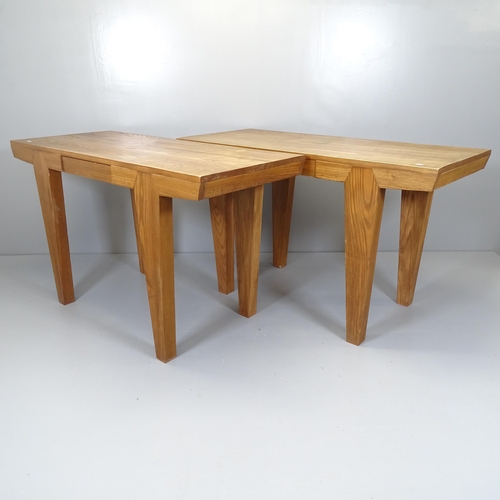 2501 - Six modern pine serving tables, each with single frieze drawer and raised on tapered legs. 130x77x55... 