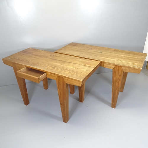 2501 - Six modern pine serving tables, each with single frieze drawer and raised on tapered legs. 130x77x55... 