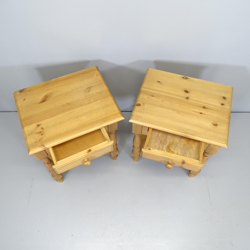 2532 - A pair of modern pine two-tier bedside tables with single frieze drawer. 50x60x43cm