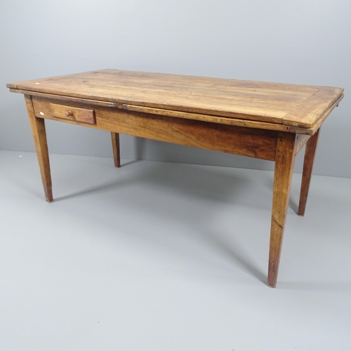 2035 - An antique elm plank-top draw leaf dining table, with two fitted drawers. 168 (extending to 332)x78x... 