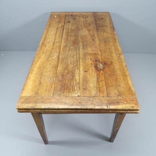 2035 - An antique elm plank-top draw leaf dining table, with two fitted drawers. 168 (extending to 332)x78x... 