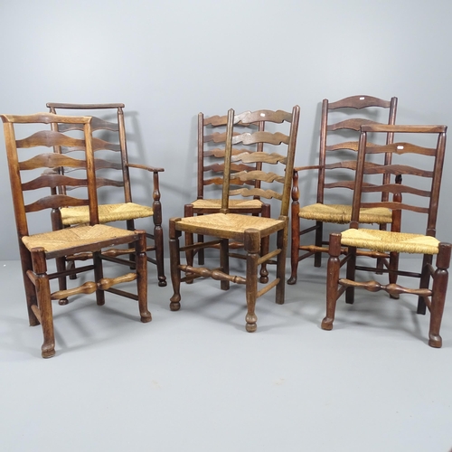 2036 - A matched set of six north country style rush seated ladder back dining chairs. (4+2).