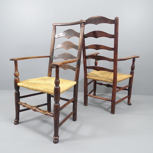 2036 - A matched set of six north country style rush seated ladder back dining chairs. (4+2).