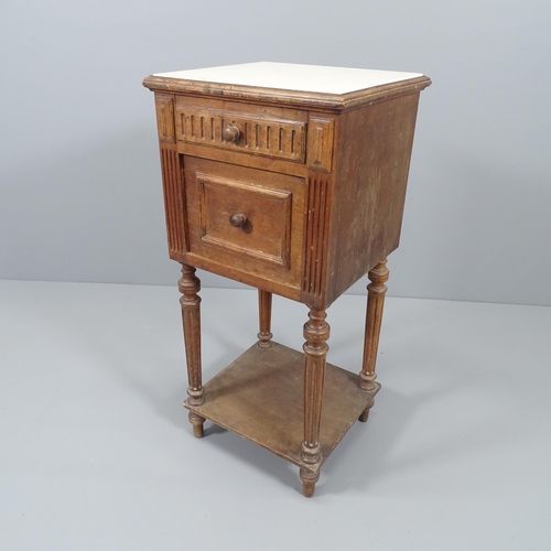 2047 - A French oak pot cupboard, with inset tile top and under-tier.  40x85x38cm.