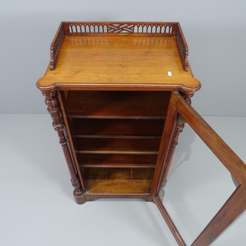 2048 - A Victorian mahogany music cabinet, with raised gallery, turned supports and single glazed panelled ... 