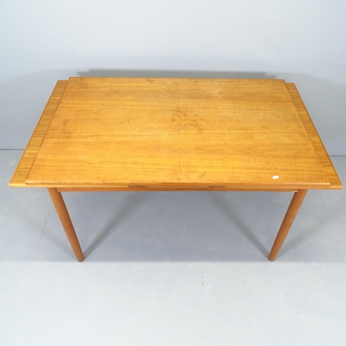 2515 - A mid-century teak draw-leaf dining table, 124 (extending to 218)x74x82cm, and four matching chairs.