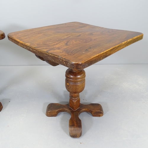 2526 - A pair of oak square top occasional tables, raised on baluster turned centre column with platform ba... 