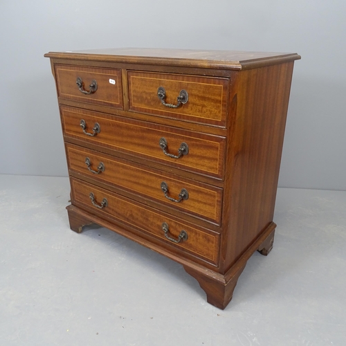 2533 - An Edwardian mahogany and satinwood strung chest of two short and three long drawers, raised on brac... 