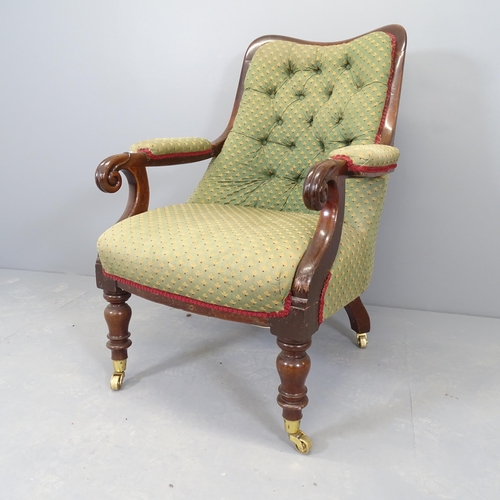 2542 - A 19th century mahogany and upholstered open armchair.