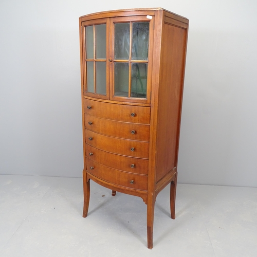 2544 - An early 20th century music cabinet, with lattice glazed door and five drop-front drawers. 54x130x41... 