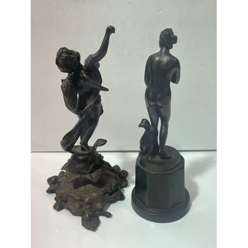 88 - A small Classical bronze nude on white metal plinth, and another reproduction bronze figure