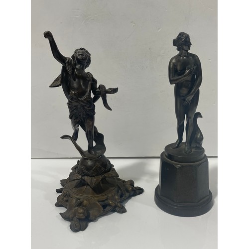 88 - A small Classical bronze nude on white metal plinth, and another reproduction bronze figure