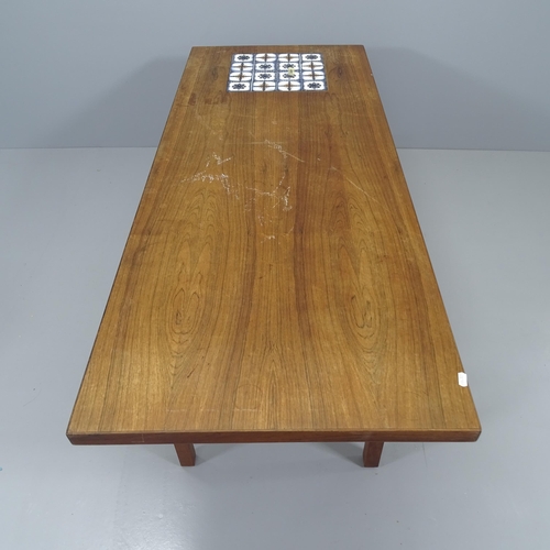 2133 - A mid-century rosewood veneered coffee table, with inset tile panel. 150x52x60cm