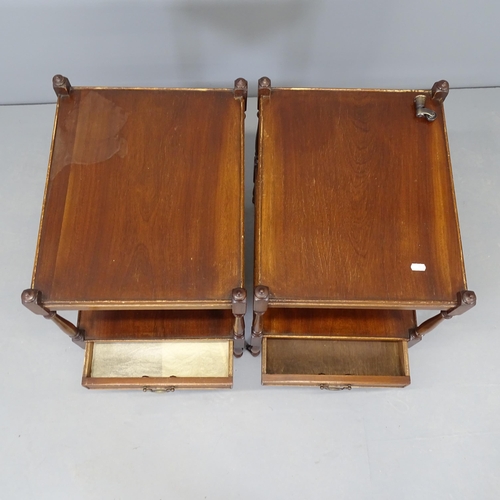 2577 - A pair of antique mahogany two-tier bedside tables, with single frieze drawer and raised on casters.... 