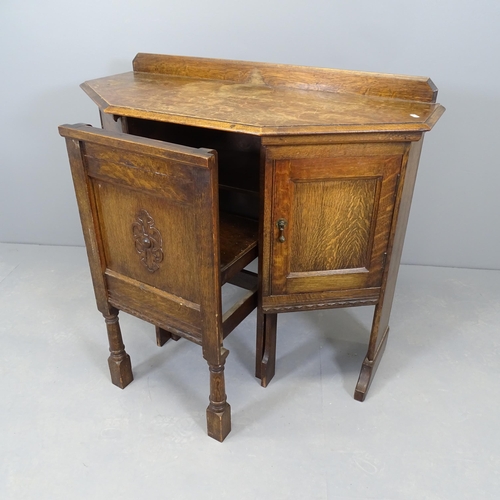 2578 - An early 20th century oak console table of canted form, with nesting chair. 99x83x44cm.