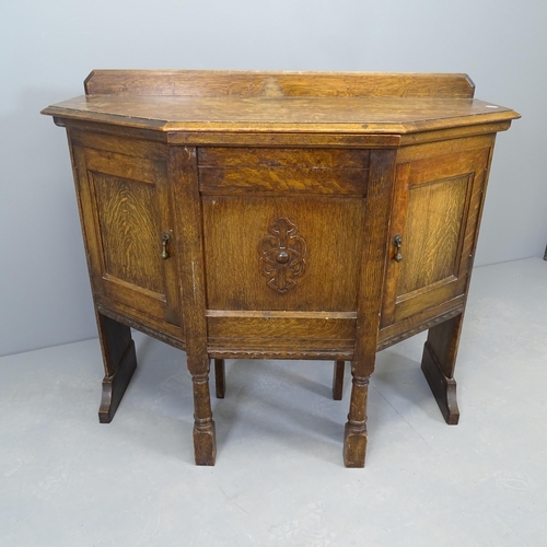 2578 - An early 20th century oak console table of canted form, with nesting chair. 99x83x44cm.