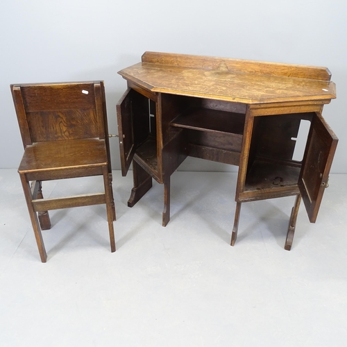 2578 - An early 20th century oak console table of canted form, with nesting chair. 99x83x44cm.