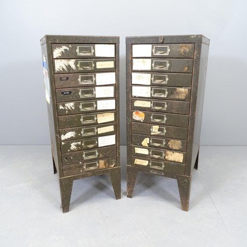 2581 - A pair of painted metal filing drawers, with label for Owen and Randall. 29x73x43cm.