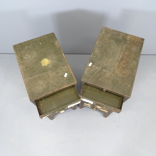 2581 - A pair of painted metal filing drawers, with label for Owen and Randall. 29x73x43cm.