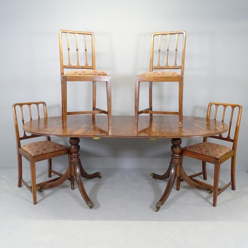 2589 - An antique crossbanded mahogany and ebony strung D-end dining table with single spare leaf, max 190x... 