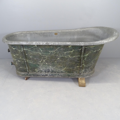 2595 - A 19th Century French faux-marble painted zinc bath, with Paris maker's mark. 160x78x73cm.