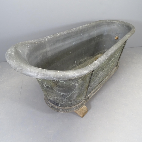 2595 - A 19th Century French faux-marble painted zinc bath, with Paris maker's mark. 160x78x73cm.