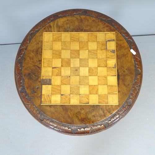 2601 - A Victorian mahogany occasional table, with burr walnut and satinwood inlaid games top. 51x67cm