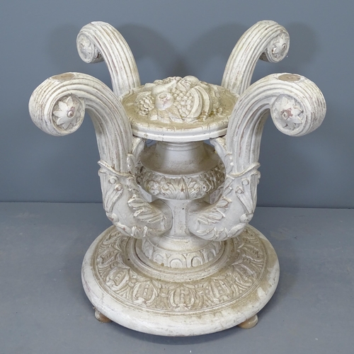 2602 - An antique carved and painted pine and gesso table base. 85x70cm