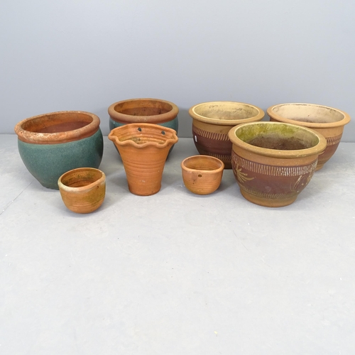 2609 - Five glazed ceramic garden planters in two sets, largest 30x22cm, and three terracotta wall pockets ... 