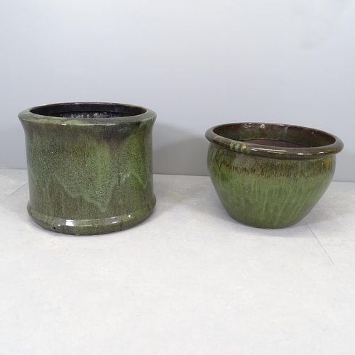 2610 - Two matching green-glazed ceramic garden planters. 50x40cm