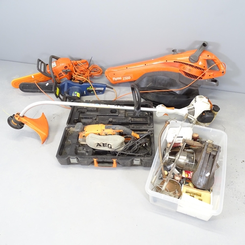 2622 - A Husqvarna chainsaw, another, a Flymo leaf blower, a 
stihl strimmer, a belt sander etc.